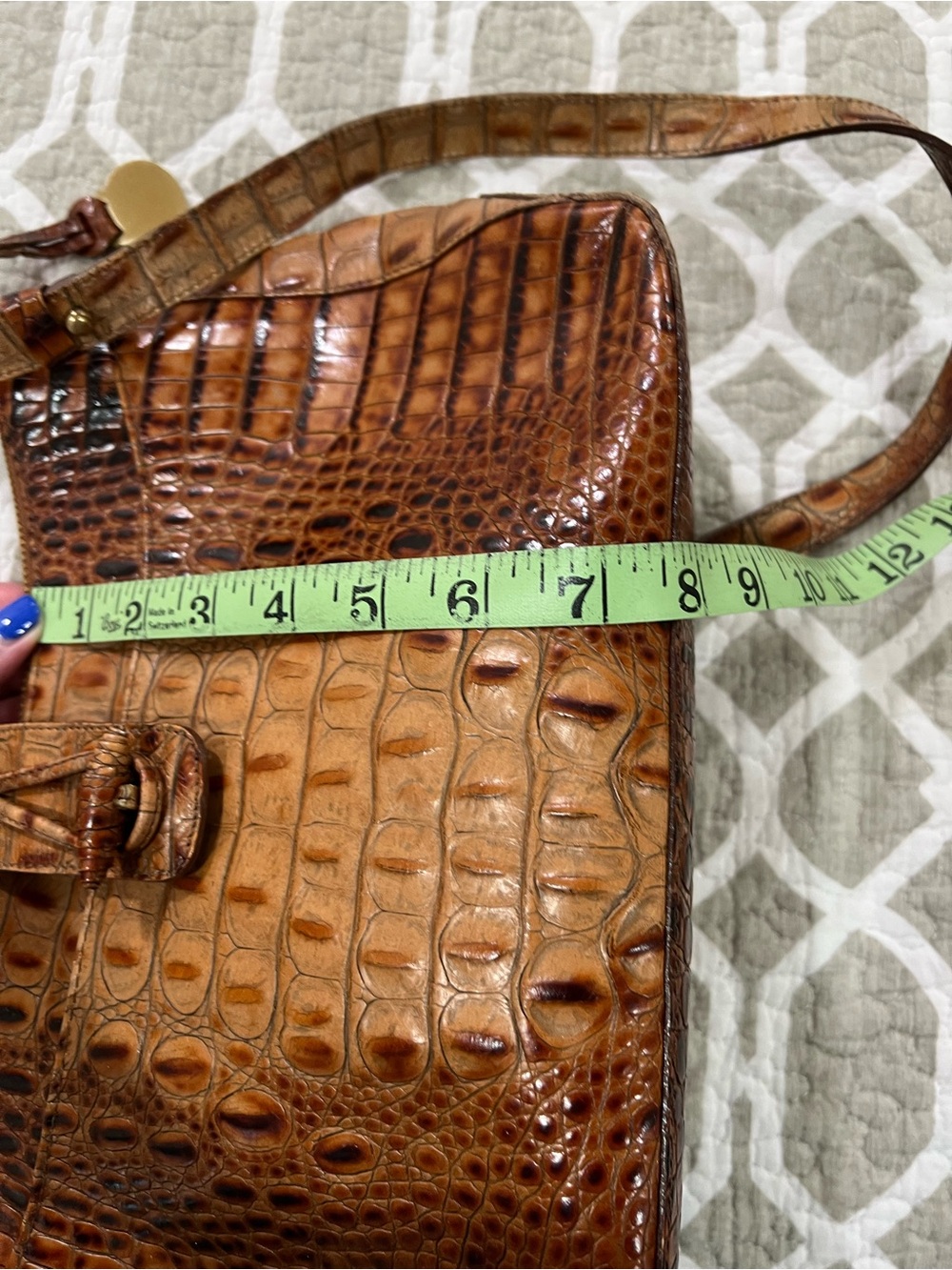 Brahmin Isabelle Tortoiseshell Croc-Embossed Tote in Warm Brown - Picture 11 of 12
